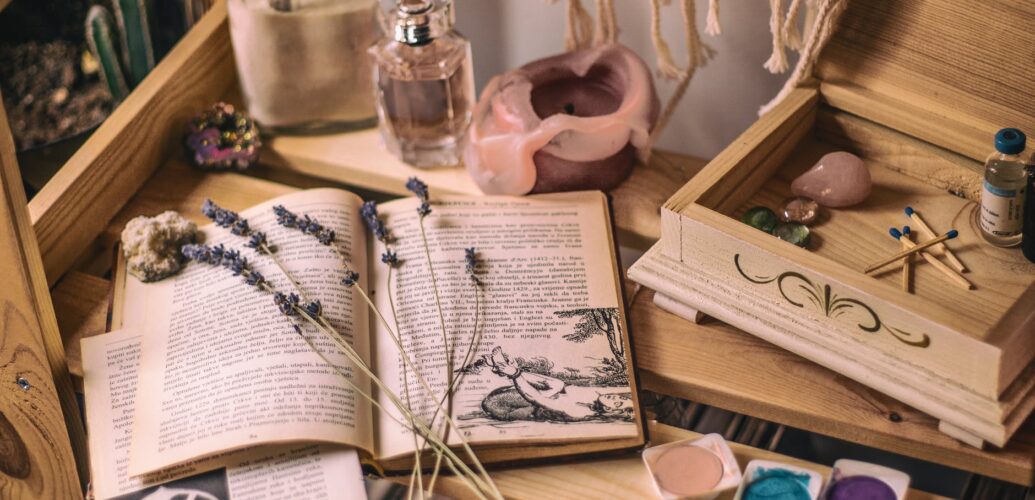 flowers on opened book