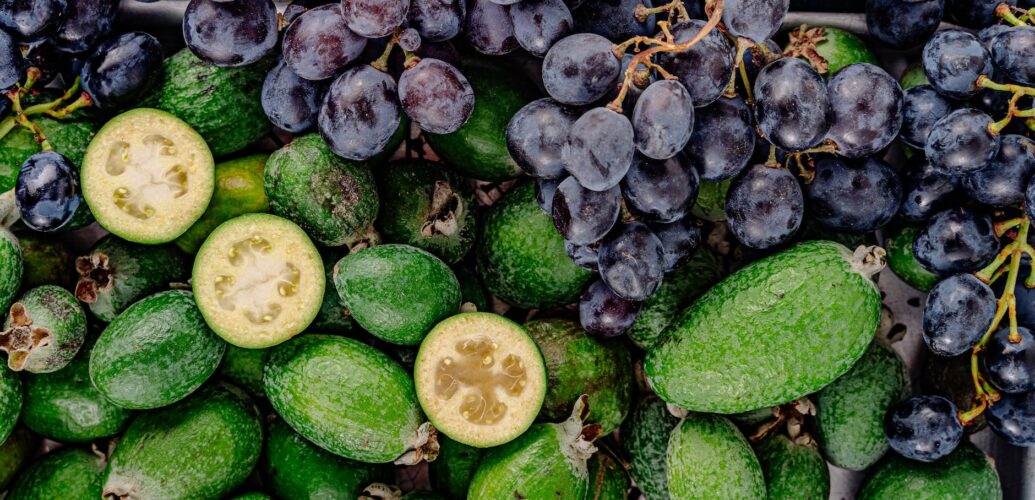 bunch of grapes and feijoa