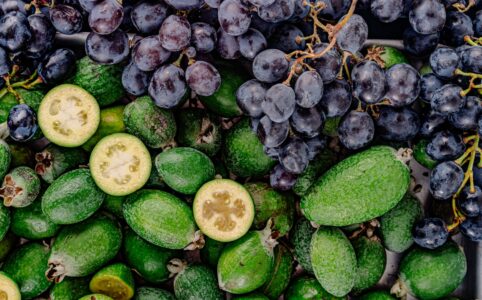 bunch of grapes and feijoa