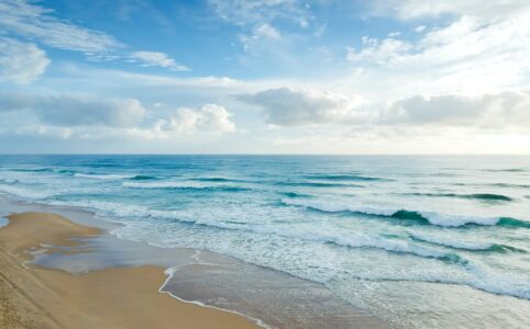 beach under blue and white sky